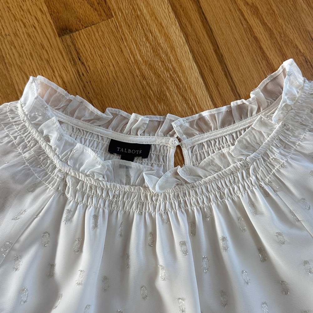 TALBOTS Cream Lined Sheer Blouse with Silver Details, Size Large - Picture 5 of 7